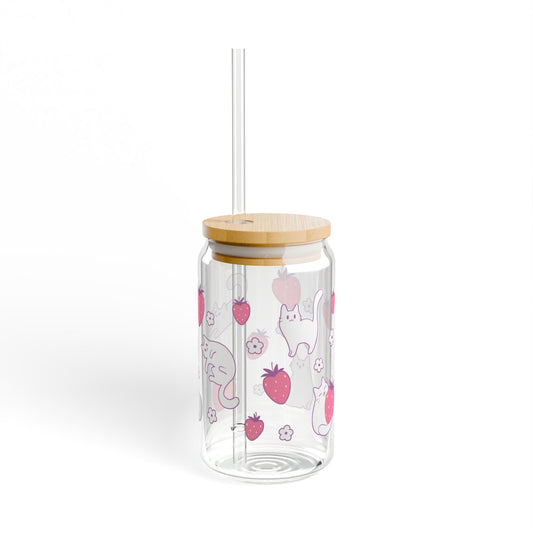 Strawberry Cats Glass Tumbler